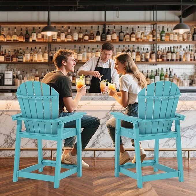 Tall Adirondack Chairs, Outdoor Bar Height Chair for Patio, Heavy-Duty Tall Adirondack Chair, Weatherproof HDPE Chairs for Deck, Poolside, Lake Blue