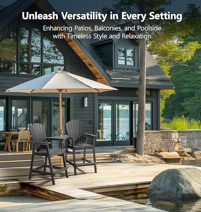 PASAMIC Tall Adirondack Chair Set of 2, All-Weather HDPE Outdoor Chairs with Removable Double Trays - Photo 6