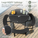 Giantex Picnic Table Bench Set for 4-8 Person, Round 37” Outdoor Dining Table w/Umbrella Hole, HDPE Tabletop - Photo 7