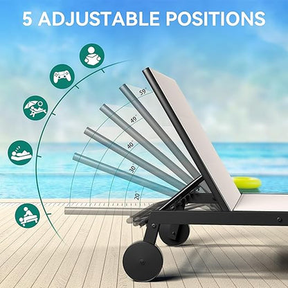 YITAHOME Patio Chaise Lounge Set of 3, Outdoor Lounge Chairs with Side Table, Padded Fabric, and Wheels, Adjustable Backrest Poolside Loungers for Pool Beach Patio Porch - Beige