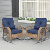 Outdoor Wicker Rocking Chair with Thickened Cushions, All-Weather Rattan Patio Rocking Chairs - Photo 7