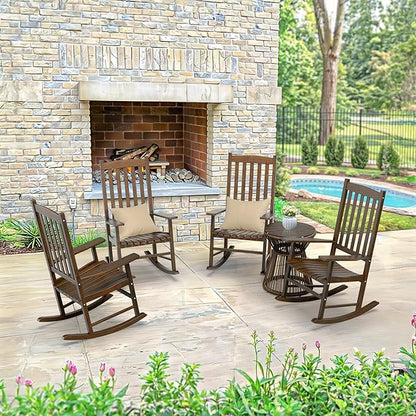 SUPER DEAL Outdoor Rocking Chair, All Weather Resistant Outdoor Indoor Wood Porch Patio Rocker Chair,Natural