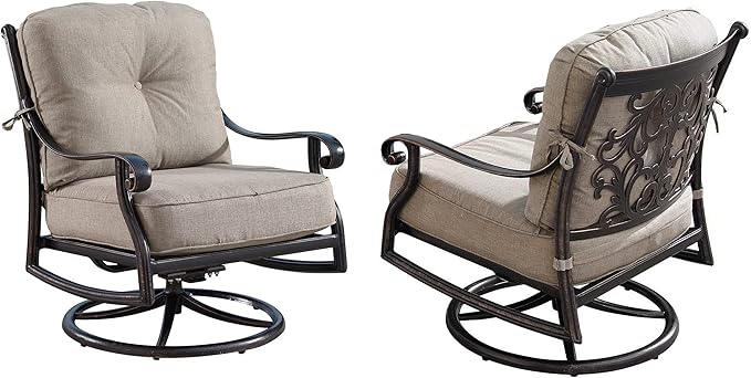 Oakland Living Aluminum Outdoor Swivel Club Finish with Thick Tan Polyester Cushions (Set of 2) Deep Seating Rocking Chairs, Antique Copper (AZCANYON-2CHAIR-AC)