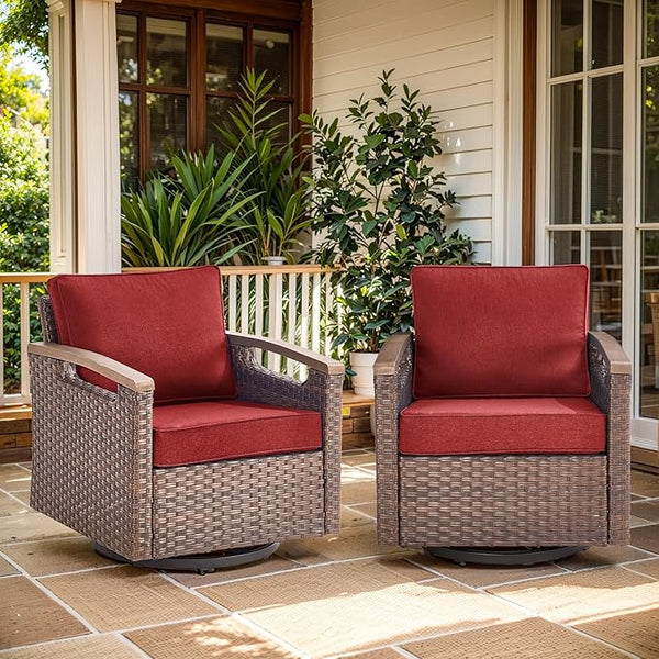 Luxury Outdoor Swivel Rocker Patio Chairs Set of 2 - Heavy Duty Metal Handrail All Weather Wicker Glider Chairs Set - Photo 1