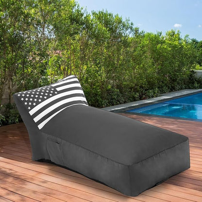 Outdoor Chaise Lounge Chair, Sunbed UV Resistant American Flag Sofa Couch Patio Waterproof Outside Sunlounge Reclining Sunbathing Bed Comfy Single Chaise Daybed for Garden, Pool, Beach, Dark Gray