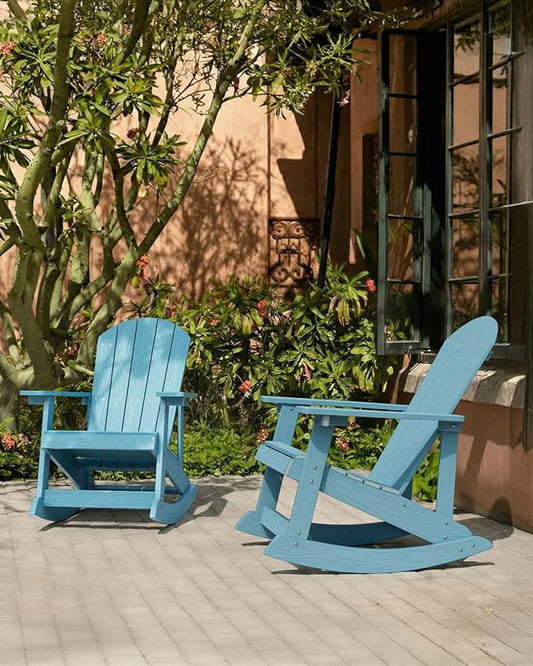 YEFU Outdoor Rocking Chair Set of 4,Adirondack Rocking Chair,Patio Rocker Chair with Wide Back,Oversized Rocker Chair Look Like Real Wood, for Lawn, Porch, Backyard, Indoor and Garden(Blue)