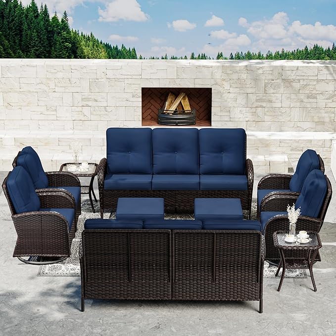 Joyside Wicker Patio Furniture Set, 10 Piece Outdoor Furniture Set with Thickened Cushions, High Back, Deep Seating - Photo 6
