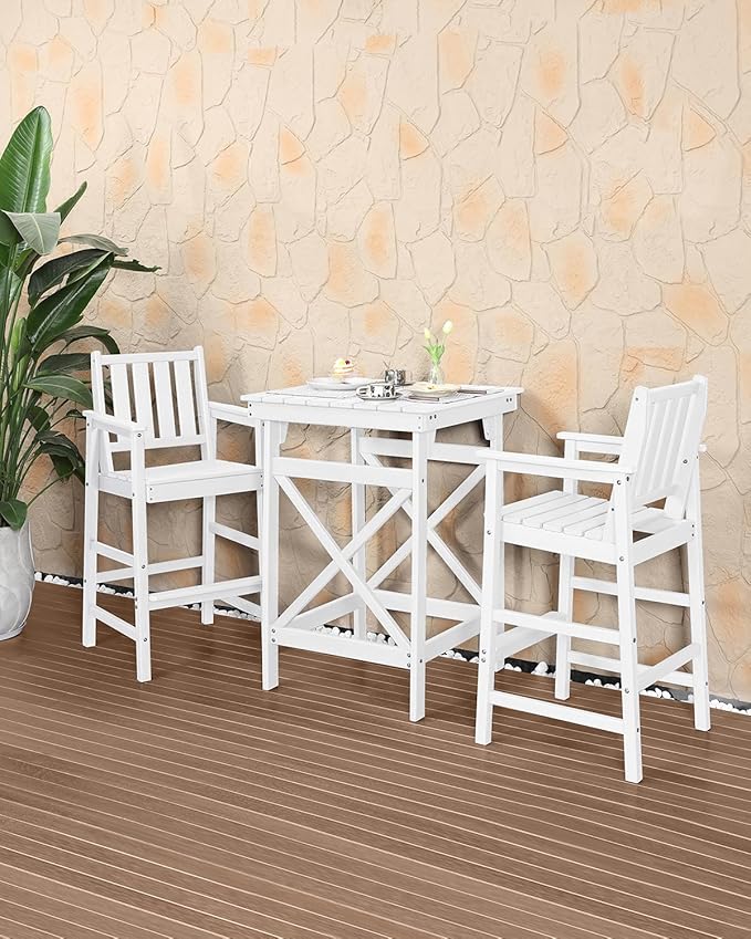3-Piece Adirondack Chairs and Table Set, HDPE Patio Bar Sets, All Weather Outdoor Bar Stools Set - Photo 2