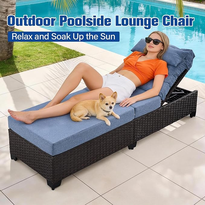 Outdoor Chaise Lounge Chair, Patio Rattan Adjustable Recliner with 5-Inch Thick Cushion - Photo 3
