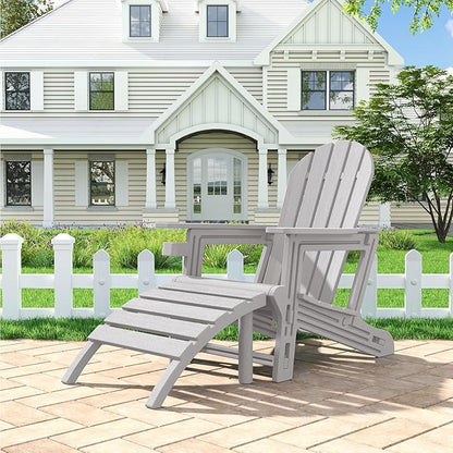 Adirondack Ottoman Tool-Free Assembly, HDPE All Weather Outdoor Foot Rest, Plastic Adirondack Chair Footstool for Patio Deck Backyard Outside(Grey)