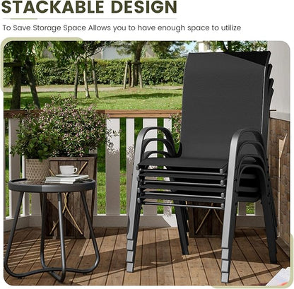 UDPATIO Patio Chairs Set of 4, Stackable Outdoor Dining Chairs for All Weather, Outdoor Furniture with Breathable Textilene Fabric, 350LBS Capacity, for Garden, Backyard, Deck (Black)