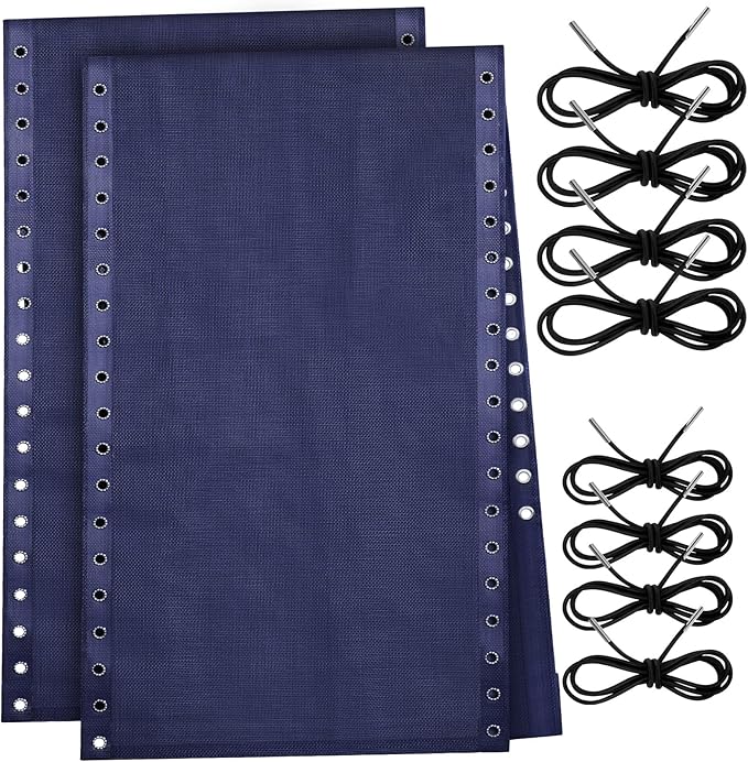 Queekay 2 Pcs Gravity Chair Replacement Fabric with 8 Bungee Cord Lounge Chair Cloth Mesh Patio Chair Repair Kit for Patio Recliner Outdoor Lawn Pool Beach Sling Chair (Blue,63" X 21")