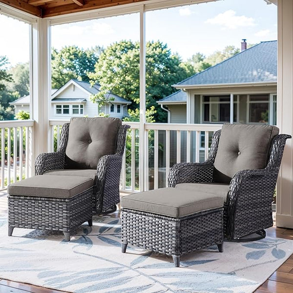 Belord Outdoor Swivel Chairs Set of 2, Patio Wicker Rocker Chairs with Ottomans - Photo 1