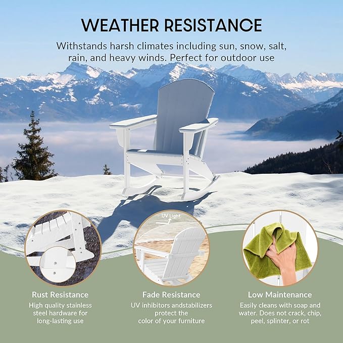 WestinTrends Malibu 2 Piece Set Outdoor/Patio Poly Adirondack Rocking Chairs (2 Seater), White
