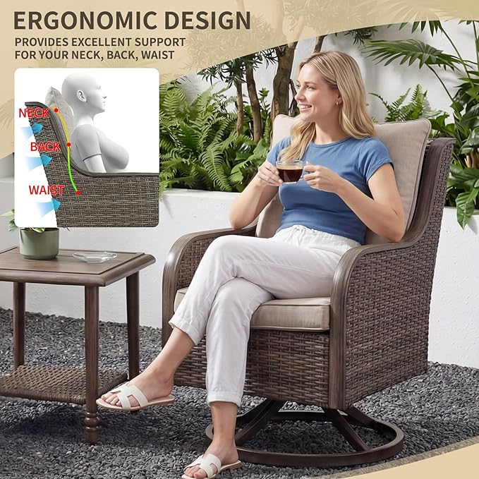 Loungewave Swivel PE Wicker Chairs, 3 Piece Patio Furniture Set - Photo 4