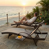 80.3" Chaise Lounge Outdoor Set of 6, Wicker Pool Lounge Chairs Outdoor with Pull-Out Side Table - Photo 4