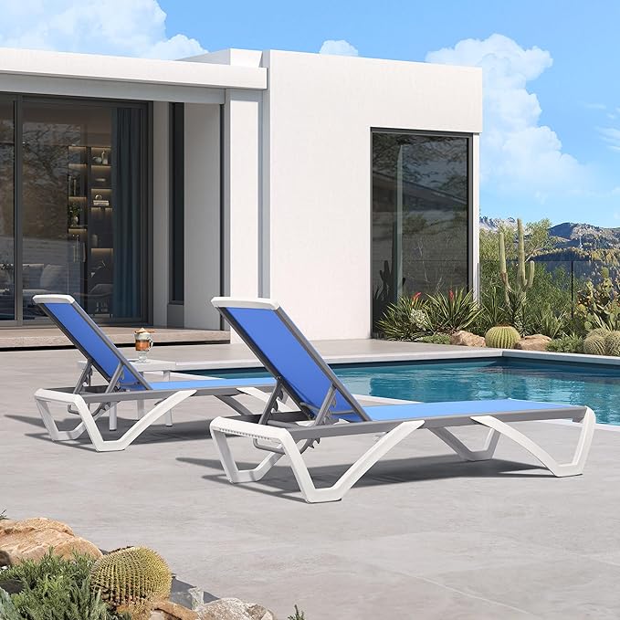 PURPLE LEAF Patio Chaise Lounge Chair Set of 3 Outside Aluminum Plastic Stackable Tanning Chairs for Pool Sunbathing - Photo 3