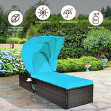 COSTWAY Patio Rattan Lounge Chair Chaise Cushioned Top Canopy Adjustable Turquoise - Photo 6