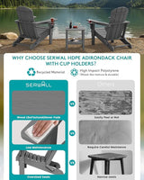 SERWALL Folding Adirondack Chair, Dual Cup Holders & All-Weather HDPE, Wood-Like Patio Chair for Backyard - Photo 6