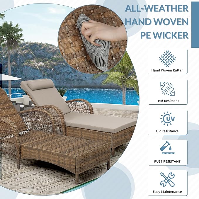 Outdoor Chaise Lounge Chair with Side Table, All Weather PE Rattan Patio Lounge Chair with Cushion - Photo 6