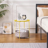 VECELO Round Side/End Table with Fabric Storage Basket，Metal Anti-Rust and Waterproof Small Bedside Nightstand with - Photo 5