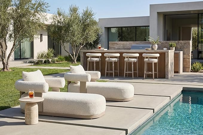 PURPLE LEAF Outdoor Chaise Lounge Chairs Set of 2 Modern Luxury Aluminum Olefin Lumbar Pillow and Armrest Lounger Daybed with Counter Stools for Patio Poolside Beach Sunbathing Deck