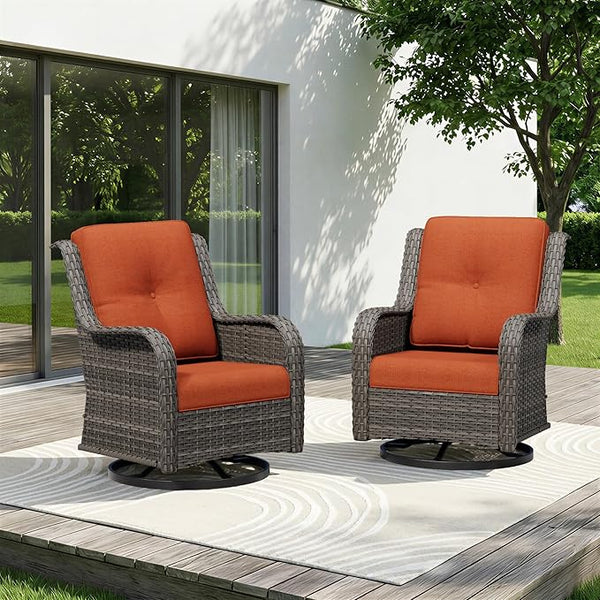 Swivel Rocker Patio Chairs Set of 2 - Outdoor Wicker Patio Furniture Set 2 Pieces with Thickened Olefin Cushions - Photo 1