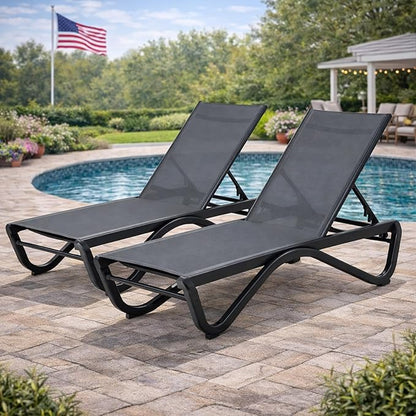 Kozyard Outdoor Chaise Lounge Chair, Full Aluminum Frame and Textilene Fabric, Adjustable Reclining Patio Lounger for Poolside, Sunbathing & Backyard (Gray, 2Chairs)