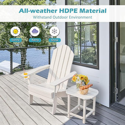 Tangkula Outdoor Folding Adirondack Chair, HDPE Armchairs with Cup Holder, Weather Resistant Lounger Chair for Patio Garden Fire Pit Backyard, Lawn Porch Seating, Adirondack Lounger (4, White)