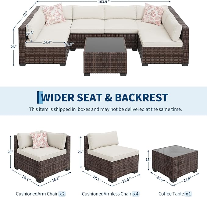 7-Piece Outdoor Patio Furniture Set, Modular Sectional Sofa with Water-Resistant Washable Thick Cushions & Coffee Table - Photo 2
