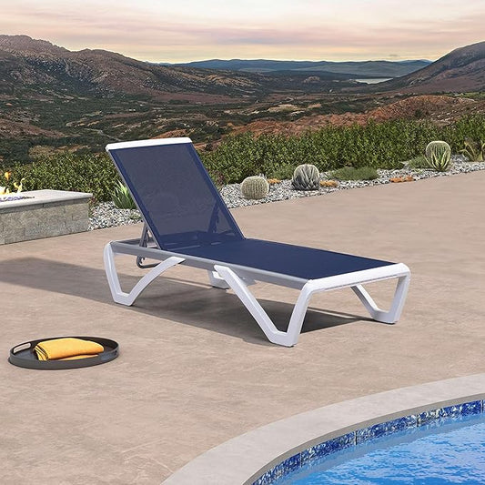 PURPLE LEAF Patio Chaise Lounge Chair Outside Aluminum Plastic Stackable Tanning Chairs for Pool Sunbathing Beach Deck Outdoor Lounger, Navy Blue