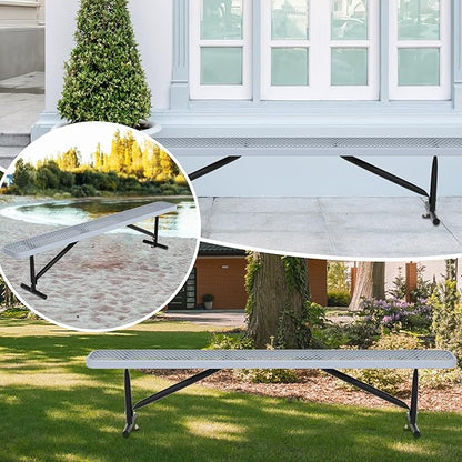 Park Benches for Outside, 8 ft Long Gray Metal Porch Bench Furniture Patio Seating, Industrial Bench Commercial Expanded Metal Mesh Benches for Garden, Lawn, Backyard, Park, Deck, Patio, School