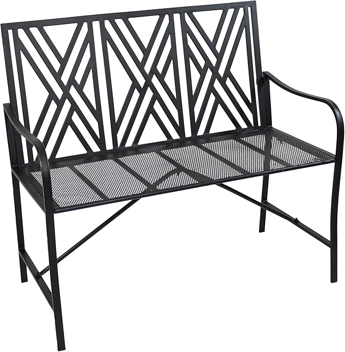 Sunnydaze 2-Person Outdoor Garden Bench - Geometric Lattice Iron Patio Bench - Black - 42" W