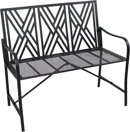 Sunnydaze 2-Person Outdoor Garden Bench - Geometric Lattice Iron Patio Bench - Black - 42" W