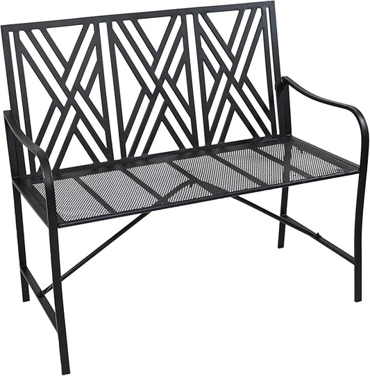 Sunnydaze 2-Person Outdoor Garden Bench - Geometric Lattice Iron Patio Bench - Black - 42" W