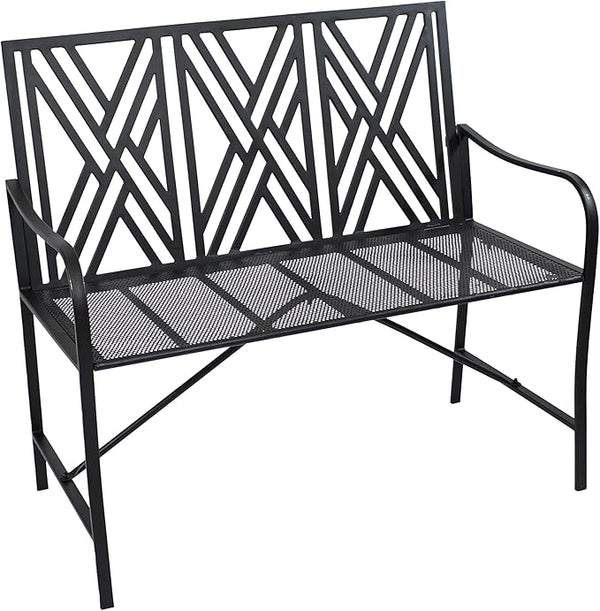 Sunnydaze 2-Person Outdoor Garden Bench - Geometric Lattice Iron Patio Bench - Black - 42" W