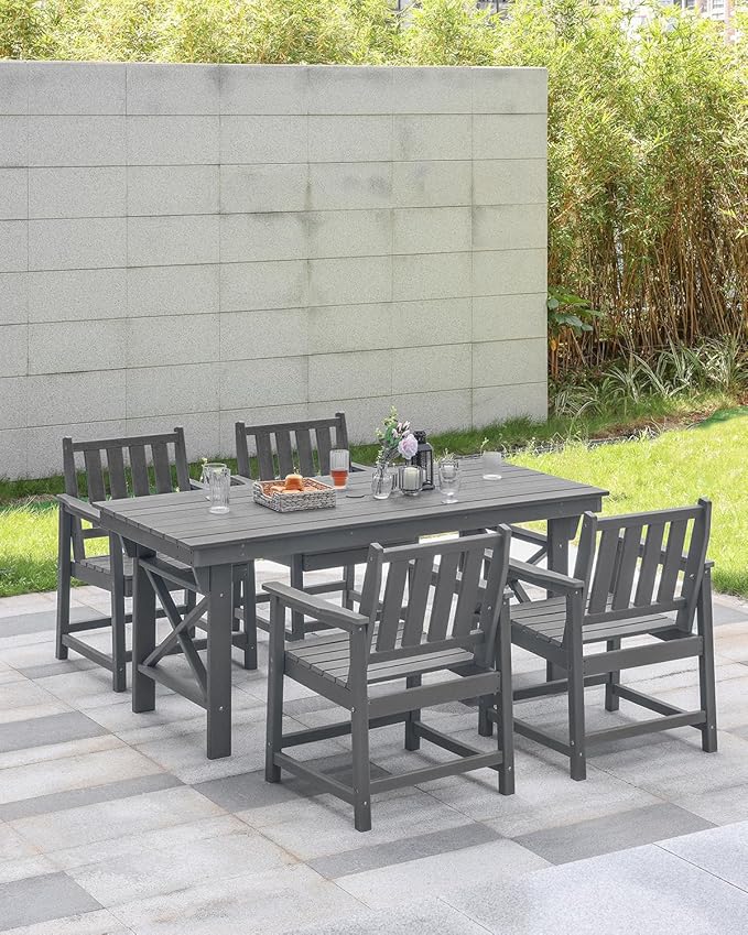 HDPE Patio Dining Set, 5-Piece Outdoor Table and Chairs with Umbrella Hole, Modern Outdoor Dining Set for 4 - Photo 8