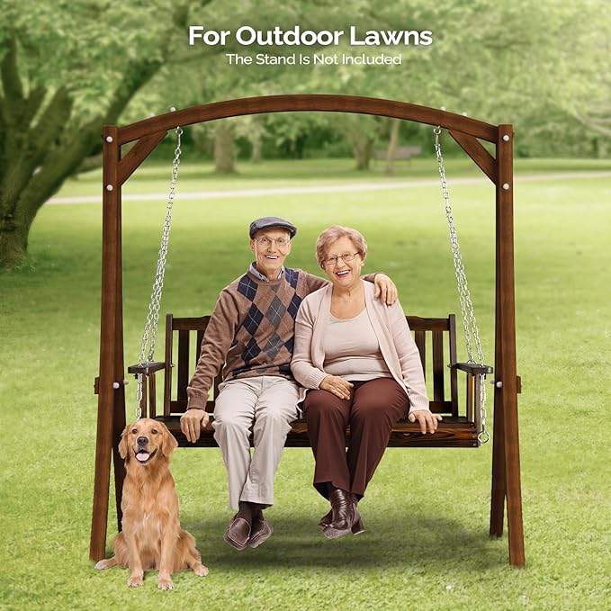 VINGLI Heavy Duty 880 LBS 5 FT Wooden Porch Swing Outdoor, Outdoor Hanging Swing Bench (5 FT, Rustic) - Photo 7