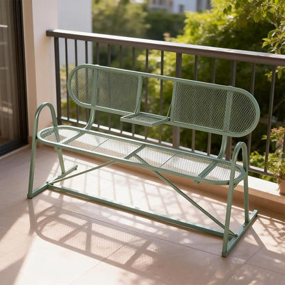 Outdoor Bench, Metal Mesh Garden Bench with Foldable Middle Table, 55" Weather Resistant Patio Park for 2-3 People, Decorative Porch Chair for Yard, Deck, and Lawn, Sage Green