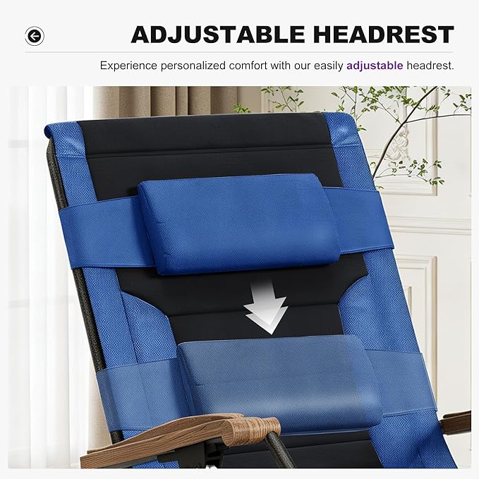 PURPLE LEAF Oversized Outdoor Reclining Chair Patio Zero Gravity Chaise Lounge Folding Chair with Quilted Cushion Adjustable Headrest for Lawn Camping Beach Pool Navy Blue and Black