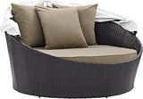 Modway Convene Wicker Rattan Outdoor Patio Retractable Canopy Round Poolside Sofa Daybed in Espresso Mocha - Photo 5