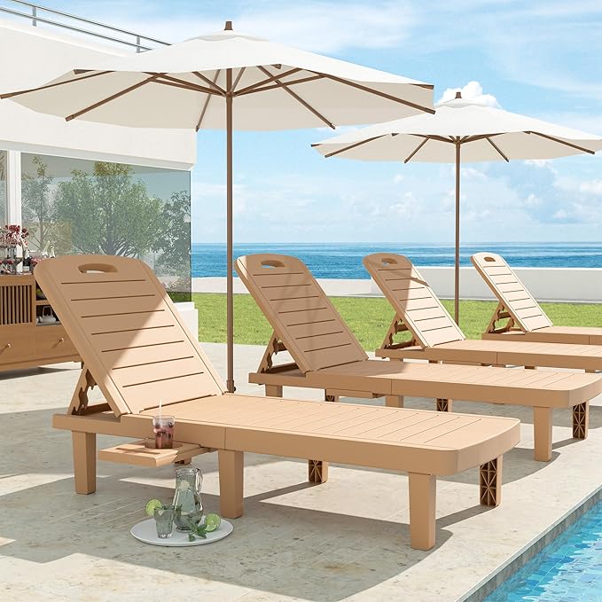 UDPATIO Outdoor Lounge Chairs Set of 2, Resin 5-Position Adjustable Reclining Chaise Lounge, Waterproof Patio Chairs for Pool, Beach, Lawn, and Garden