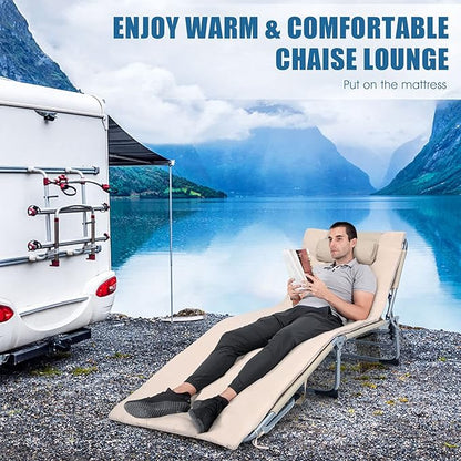 Giantex Lounge Chair Chaise Lounger, Beach Recliner with Mattress, 4 Adjustable Reclining Position, Pillow, Side Pocket for Beach, Sunbathing, Patio, Pool, Lawn, Deck Folding Camping Cot (2, Beige)