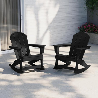 Costaelm Outdoor Adirondack Chair Set of 2, All Weather Resistant Classic Balcony Chair and Fire Pit Chairs, Plastic Outdoor Porch Furniture Rocking Chair High Back HDPE Poly Lumber, Black