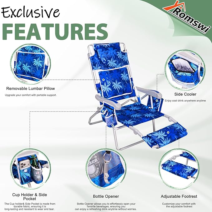 Romswi 3 in 1 Beach Chair with Face Hole, Reclining Sun Tanning Lounge Chair with Foot Rest - Photo 6
