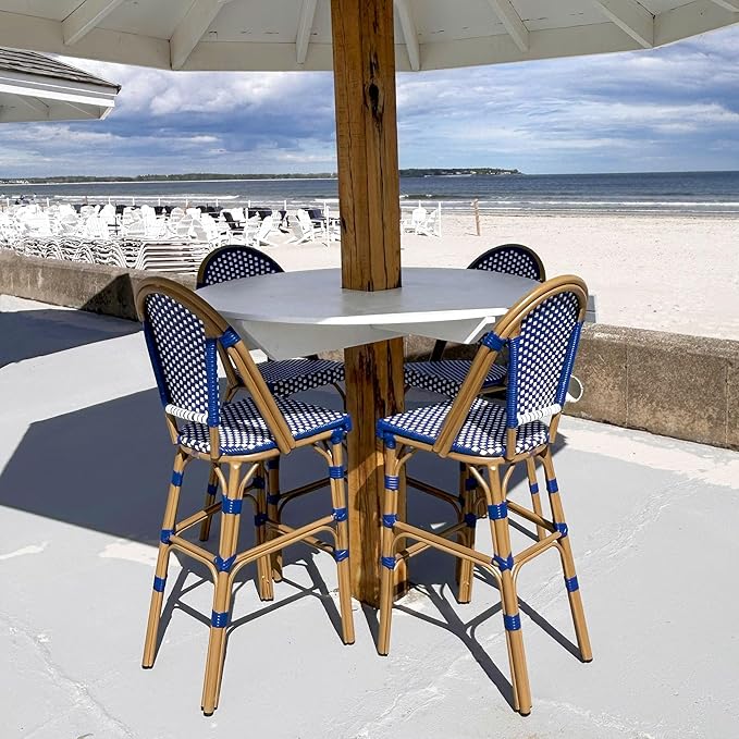 PURPLE LEAF French Counter Height Bar Stool Set of 4 25" Bamboo Print Finish Patio Bar Chairs with Back Rattan Bar - Photo 1