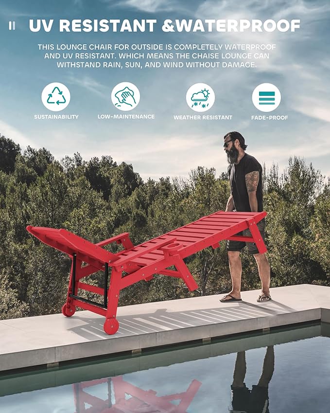 SERWALL Patio Chaise Lounge Chair, 78'' Long HDPE 5 Positions Adjustable Outdoor Lounger - Photo 7