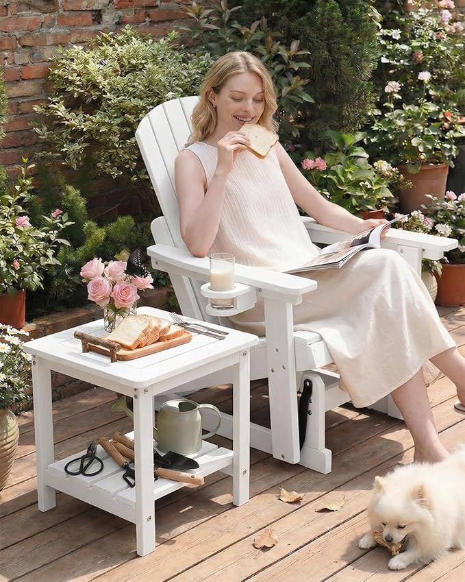 Kibaso-Adirondack Outdoor Side Table, 2-Tier HDPE Outdoor End Table, Weather Resistant Easy Maintenance - Photo 9
