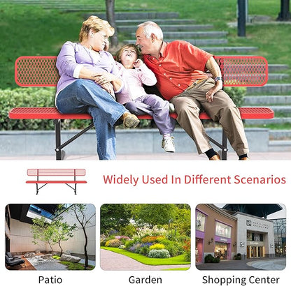 Park Benches for Outside - 96" Outdoor Metal Street Bench Heavy-Duty Steel Weatherproof Portable Garden Bench, Commercial Benches for Patio, Soccer, Park, Shopping Malls, Decks, Sports