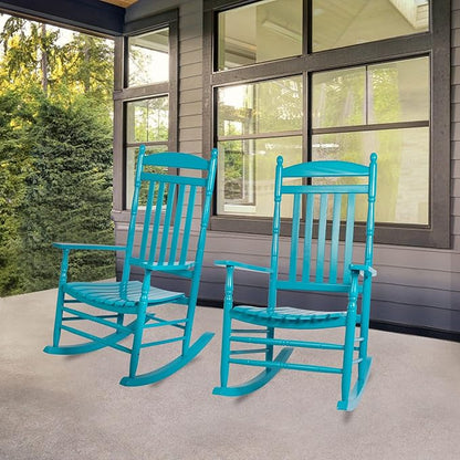 Set of 2 Outdoor Rocking Chairs, Outdoor Indoor Oversized Patio Rocker Chair Comfortable High Back Rocker for Garden, Lawn, Balcony, Backyard and Patio Porch Rocker, Load Bearing 330 lbs Blue